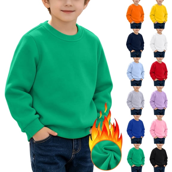 Bixock Toddler Boys Sweatshirts Long Sleeve Tops Fleece Crew Neck Pullover Top Solid Color Casual Tops Soft Warm Breathable Daily Wear Boys Clothings