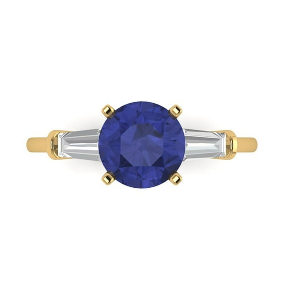 Clara Pucci 14K Yellow Gold 2ct Tanzanite Three-Stone Ring for Women