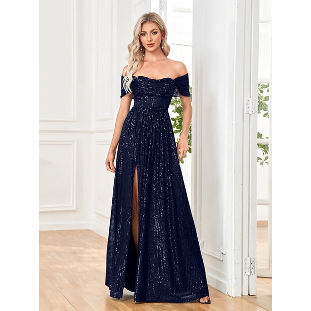 Robe de Mariage Robes d'Invité de Mariage pour Femmes Carte Populaire Épaule Col Droit Robe Fendue en Ligne Robe de Dîner Longue Robe Femmes Perles