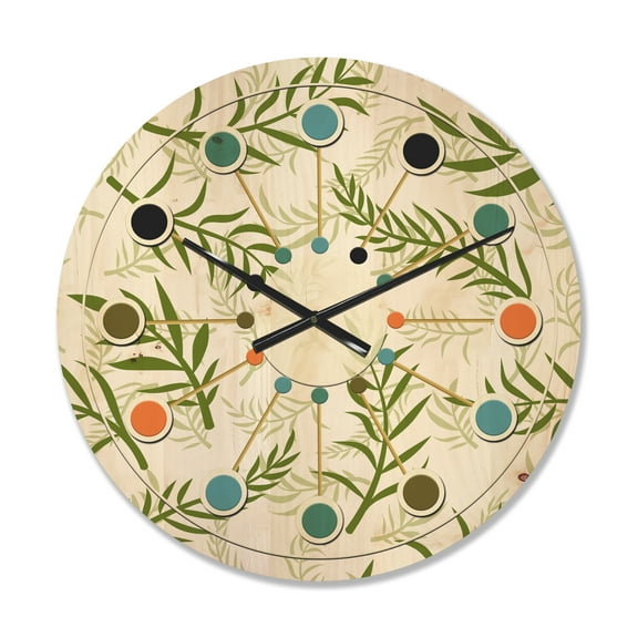 Designart 'Tropical Botanicals On White' Mid-Century Modern Wood Wall Clock