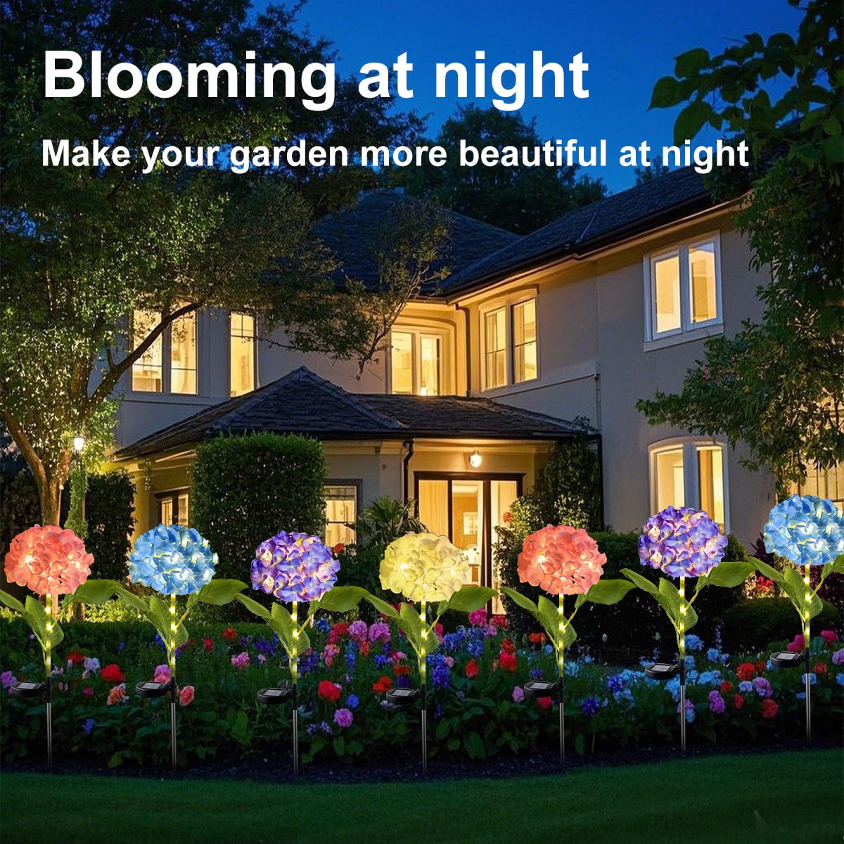 Syenll 4 pack Solar Garden Lights Outdoor, Waterproof LED Solar Hydrangea Flowers Lights for Yard Lawn Pathway Decoration (Warm White)