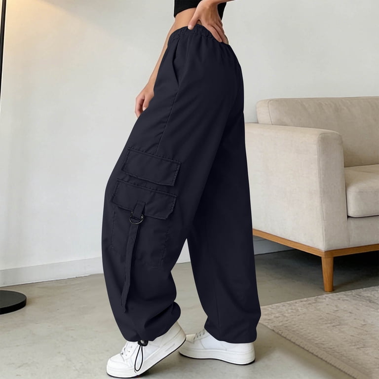 Lmueinov Women's 90s Retro Parachute Cargo Pants Elastic Waist D