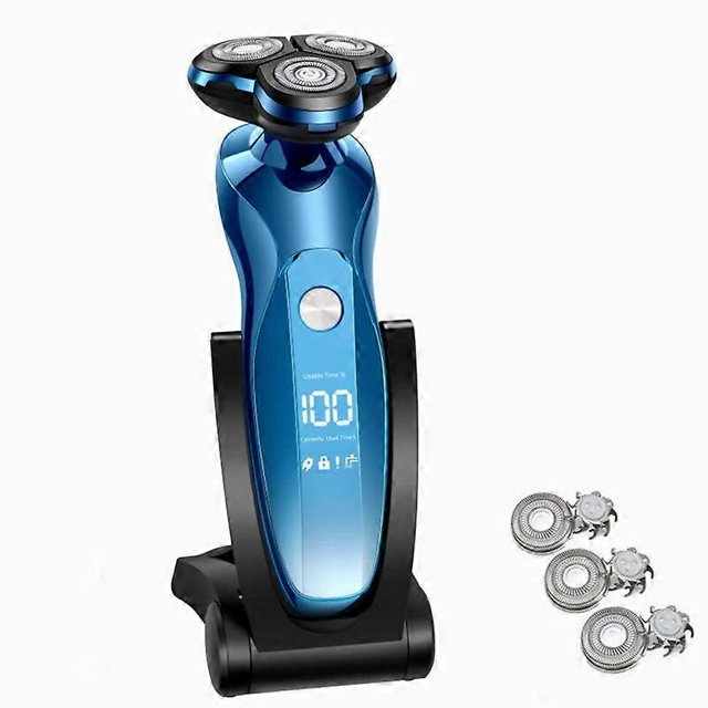 Rasoir Électrique Rasoir Rotatif Tondeuse à Barbe Rechargeable Machine à Raser pour Hommes Usage Humide-Sec Double Étanche