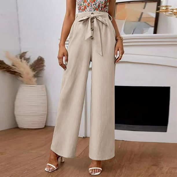 drppepioner Women'S Fashion Casual Full-Length Loose Pants Solid High Waist Trousers  Long Straight Wide Leg Pants 