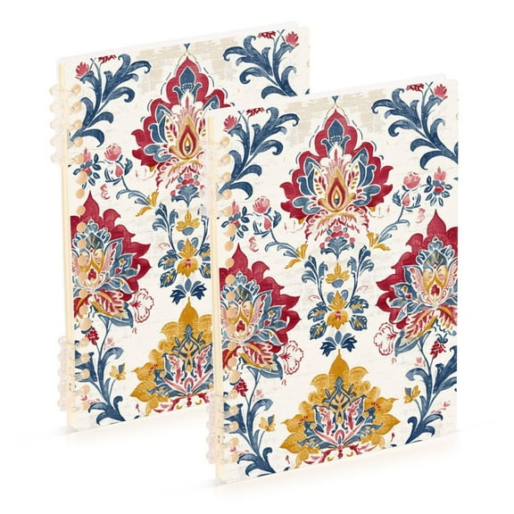 Boho Floral Vintage Ring Binder Notebook Journey Note Diary College Ruled Spiral Notebook Study Loose Leaf Paper A5 60 Pages