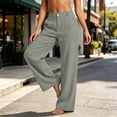 thumbnail image 4 of Women's Lightweight Wide Leg Trousers with Pocket High Rise Button Closure Business Casual Pants Work office Dress Pants Loungewear Gray, 4 of 6