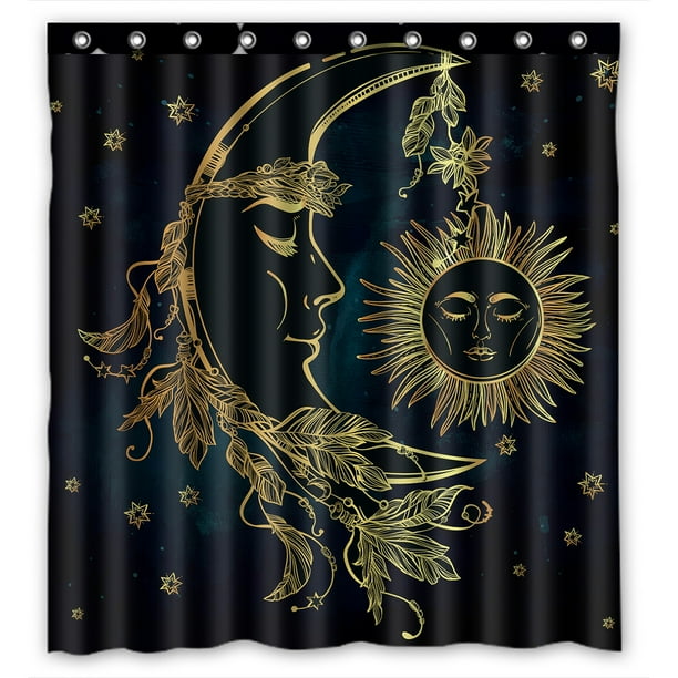 YKCG Sun and Moon Stars Starry Night Waterproof Fabric Bathroom Shower