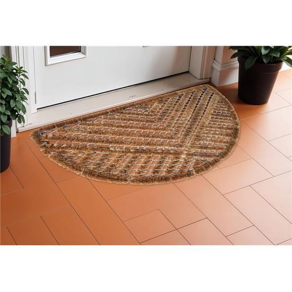 HomeRoots 576967 18 x 30 in. Brown Coir Geometric Outdoor Semi Circle Door Mat