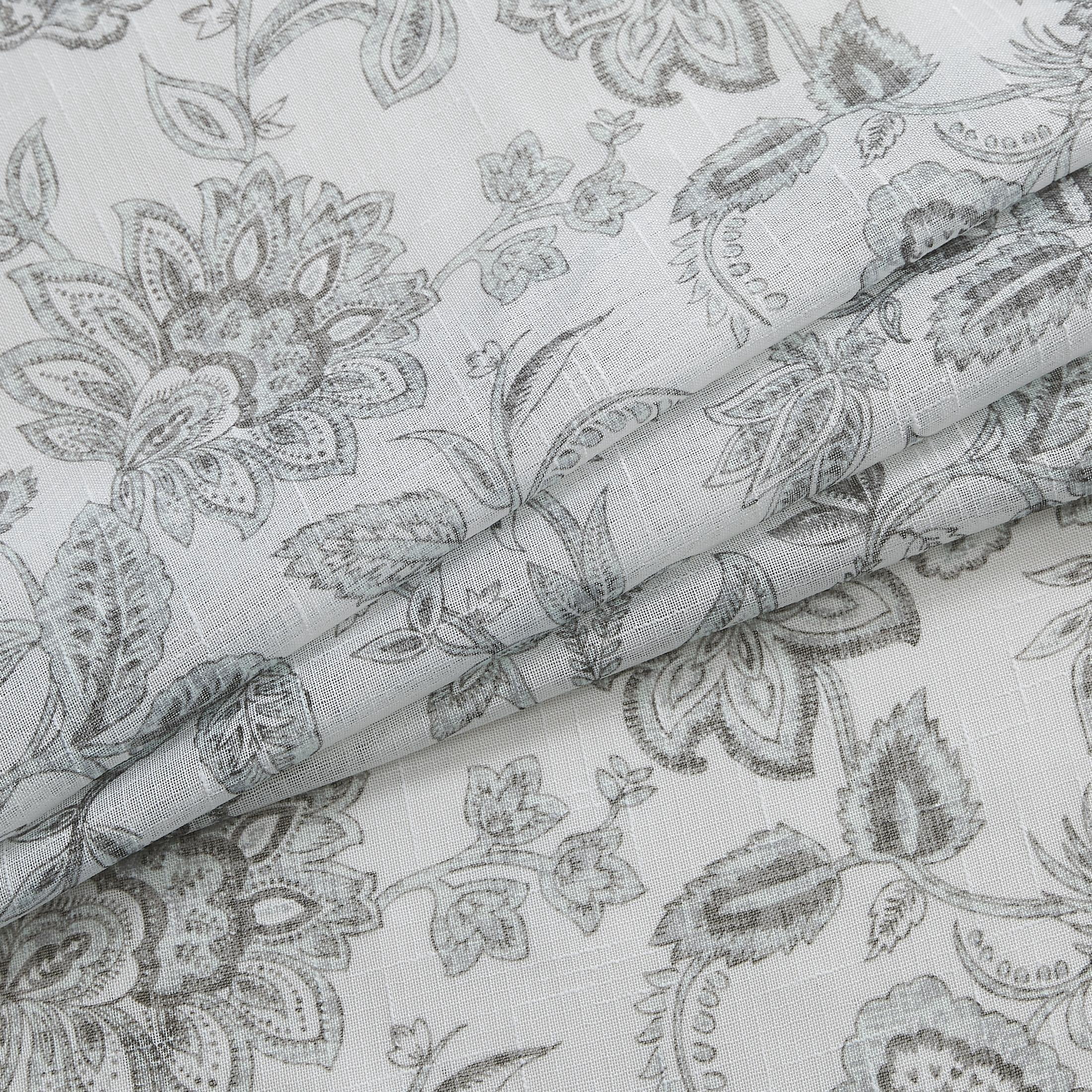 AZZCIA Sheer Curtains 52"x84", Gray Botanical Floral Leaf Print Linen Texture Grommet Drapes for Living Room