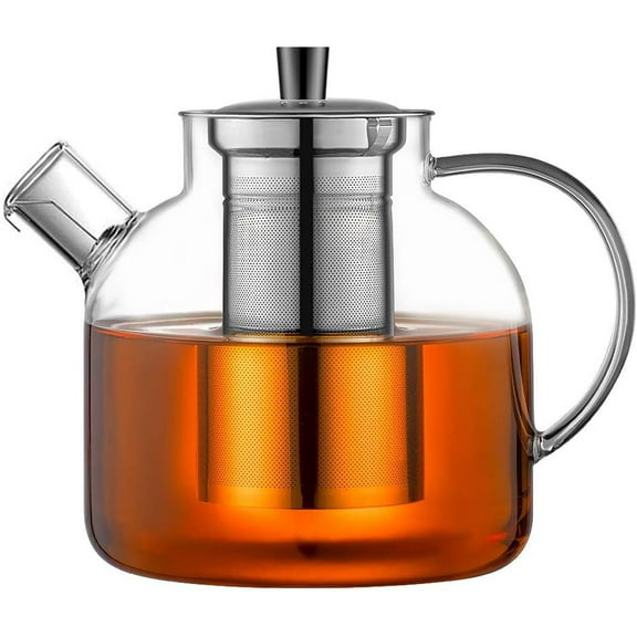 1500ml(50oz) Glass Teapot with Removable Infuser, Stovetop Safe Large Tea Pot, Blooming and Loose Leaf Hand Crafted Kettle for Women and Adult with Stainless Infuser