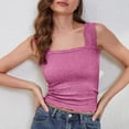 thumbnail image 5 of Pretty Comy Women's Square Neck Wide Shoulder Strap Short Tank Top Casual Floral Sleeveless Slim Camisole Top, 5 of 8