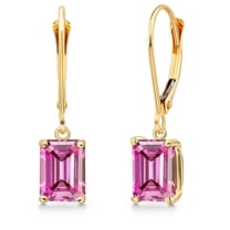 Gem Stone King 14K Yellow Gold Pink Moissanite Earrings for Women | 2.00 Cttw | Gemstone Birthstone | Octagon 7X5MM