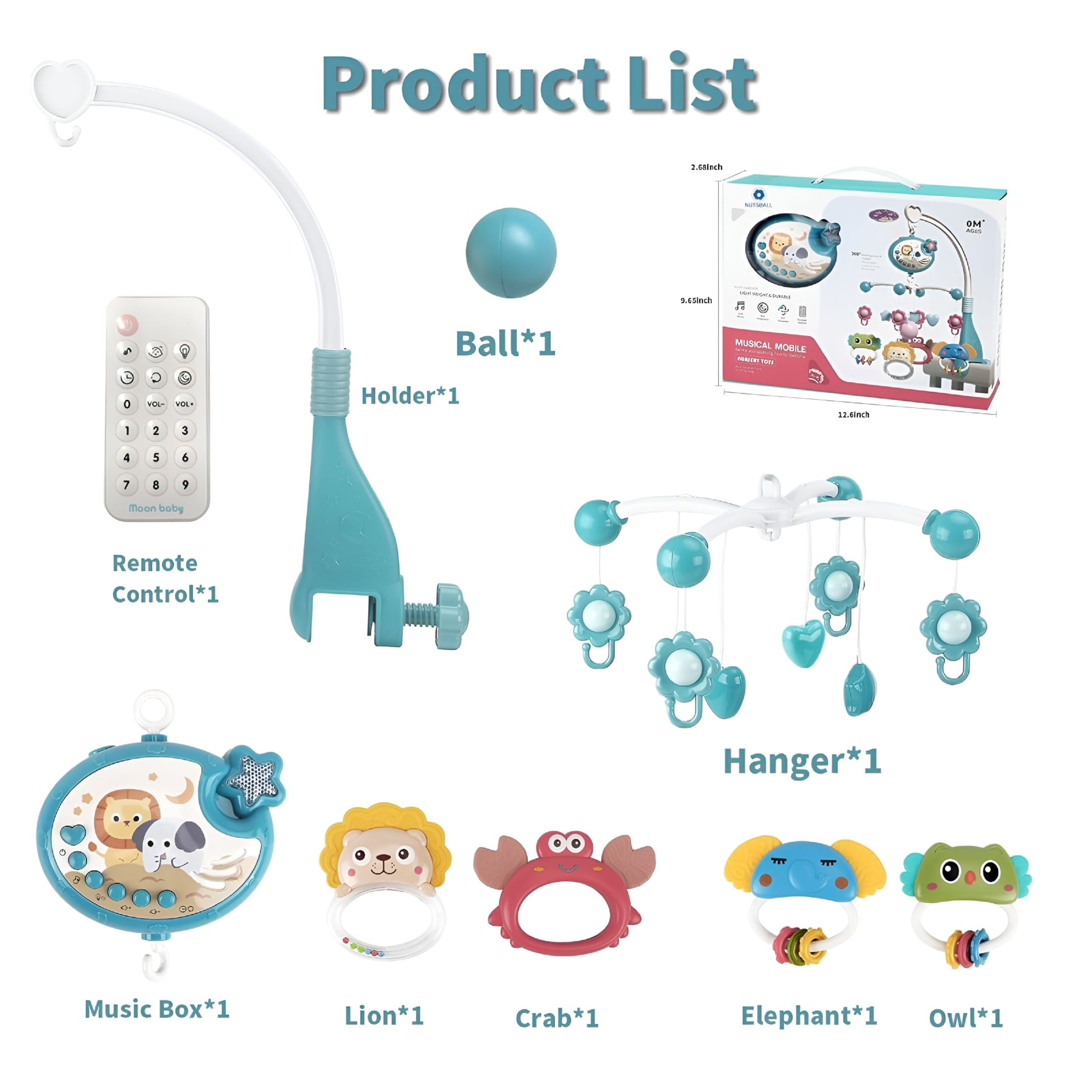 BESTSKY Baby Crib Mobile with Music and Lights, 360° Rotation Remote Control Musical Mobile, Projection Night Light and Chewable Rattle Toy, Crib Mobile for Girls and Boys