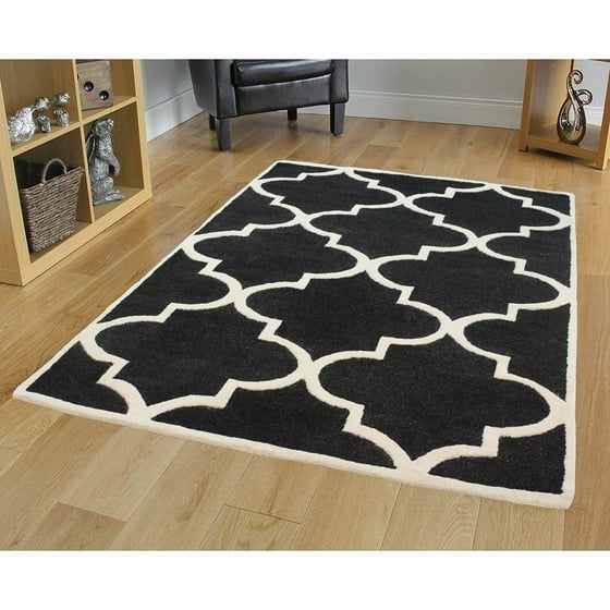 Black Ivory Moroccan Trellis Wool Area Rug