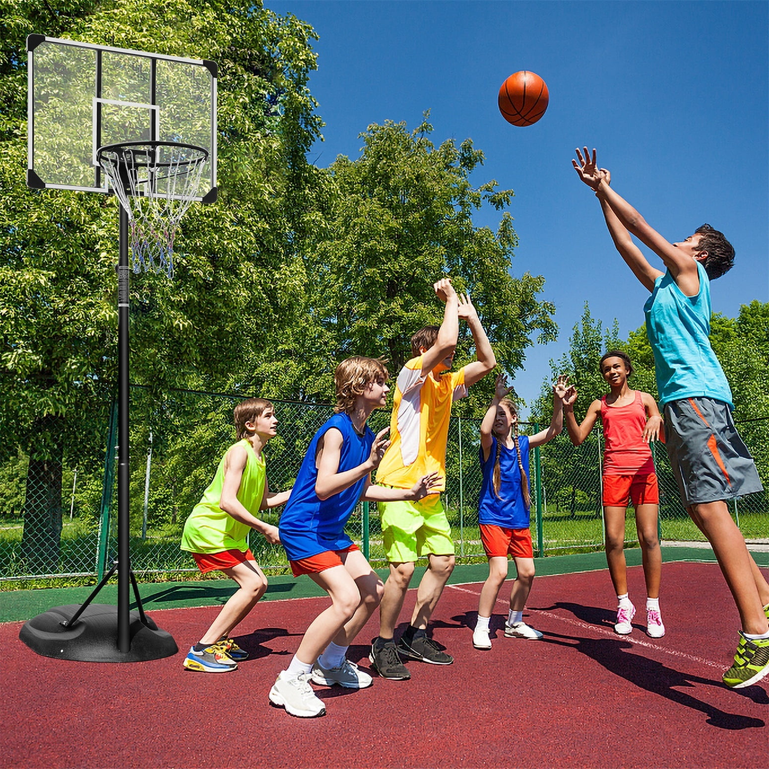 Alvantor Portable Basketball System Height Adjustable 7.5ft - 9.2ft with Wheels for Outdoor/Indoor White