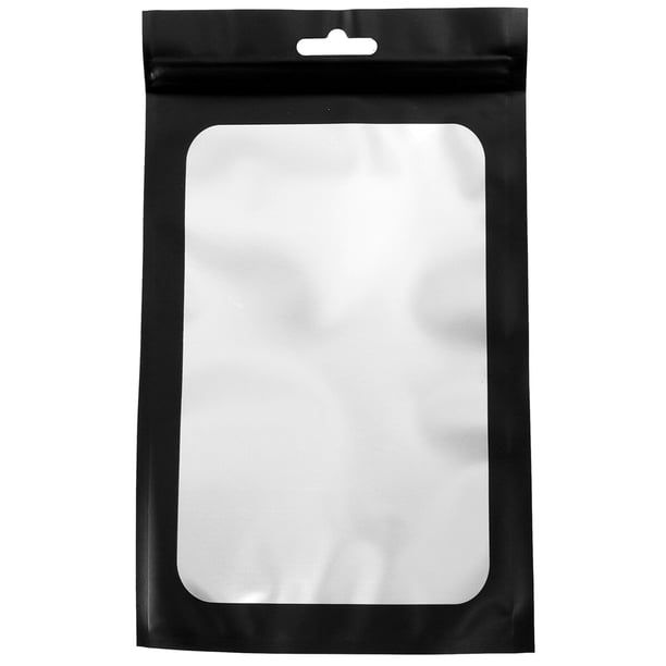 Juego de 50 bolsas de aluminio con ventana, autoenvasables, planas, para guardar comida y snacks (negras, 12 x 20 cm)