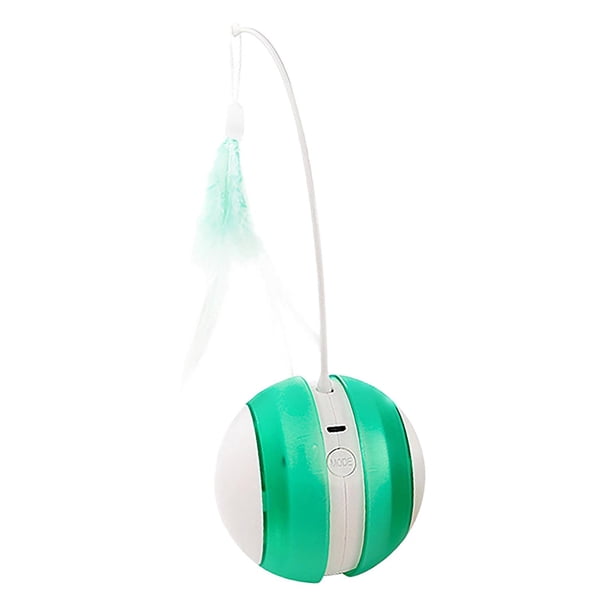 Pelota de juguete para gatos con cola de plumas y luz LED, USB, 360 degree, juguete giratorio para atrapar Verde