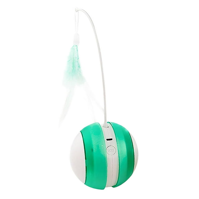 DOLITY 2 Modes Cat Interactive Toy Play Ball with Feather Teaser, Pets Kitten Scratch Green