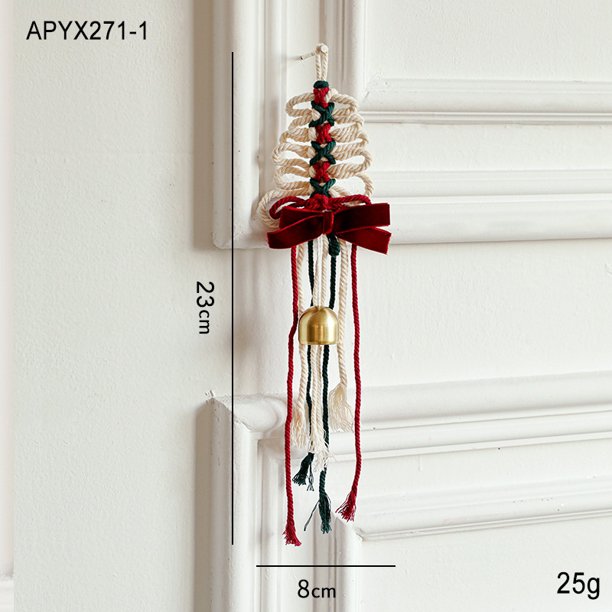 Nvzi 3 paquetes de adornos navideños para árbol, colgante trenzado con forma de árbol de Navidad y cascabeles dorados para decoración de pared, puerta o fiesta navideña, blanco, pequeño