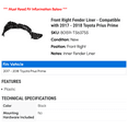 thumbnail image 2 of Front Right Fender Liner - Compatible with 2017 - 2018 Toyota Prius Prime, 2 of 2
