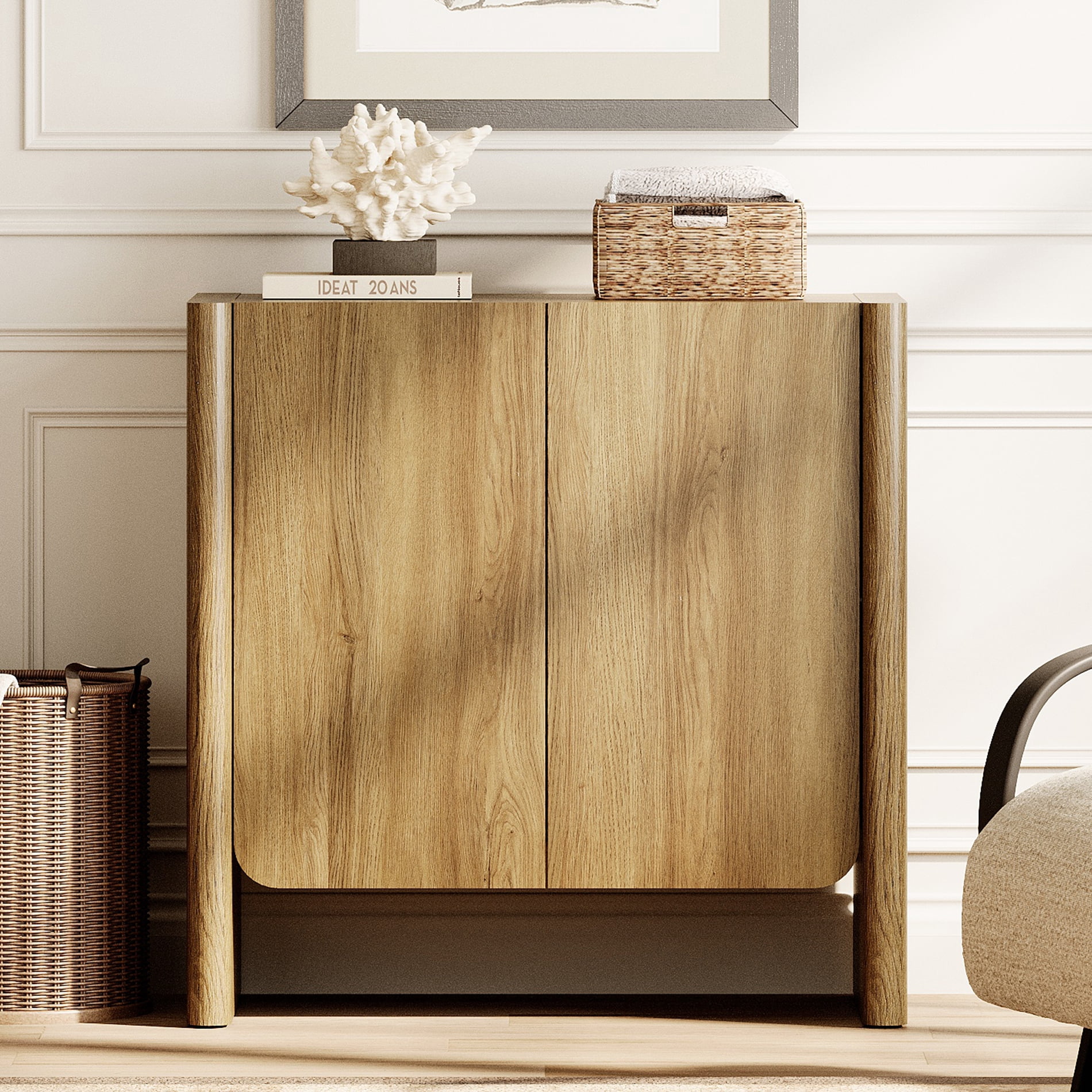 31.5-Inch French Minimalist TV Stand for 36" TVs, Push-to-Open Media Console with Adjustable Shelf, Cable Management, Walnut
