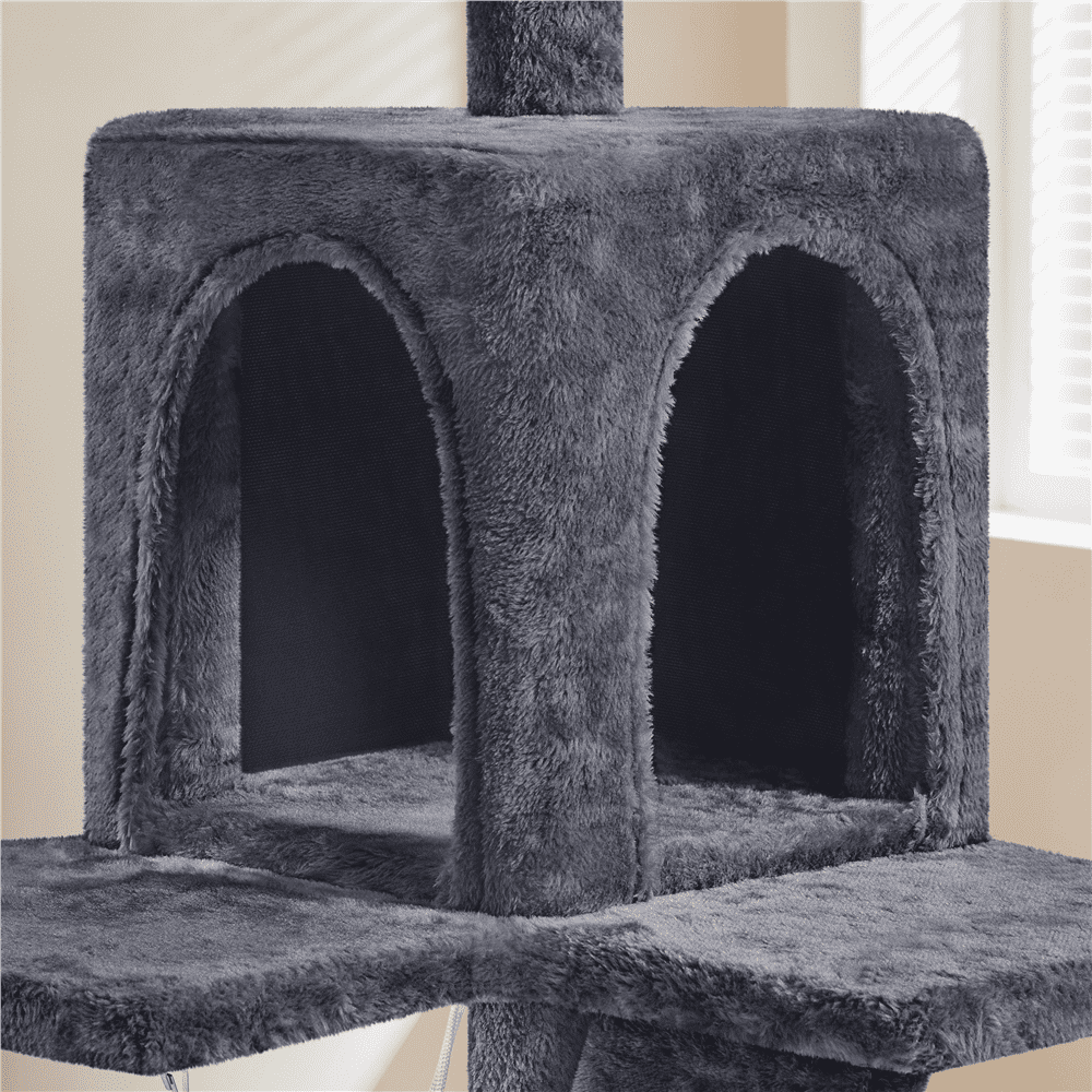 Alden Design 54" Cat Tree with Hammock, Basket and Scratching Post Tower, Dark Gray
