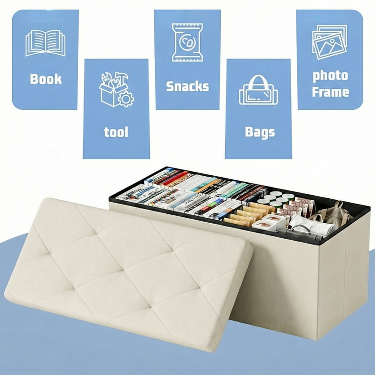 CONCETTA 30" Folding Storage Ottoman Bench, Beige photo 5