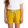 thumbnail image 4 of MGDXOX Girls Cuffed Hem Drawstring Sweat Shorts Elastic Waist Solid Color Loose Casual Shorts Comfortable Bottoms for Sports Playtime and Summer Daily Activities Yellow 5 Years, 4 of 7