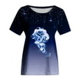 thumbnail image 4 of Dyegold Summer Tops for Women 2023 Trendy, Women Blouses and Tops Fashion Short Sleeve Rose Print Gradient Shirts Tee Casual Crewneck Summer Trendy ​Tunic Tops, 4 of 5