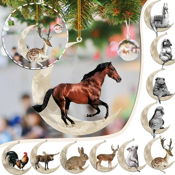 1X Pendant Clearance! Animals Sitting on The Moon Ornaments for Christmas Tree Doubleprinted Acrylic Hanging Pendant for Christmas Tree Decorations Window Wall Hanging Ornament Living Room