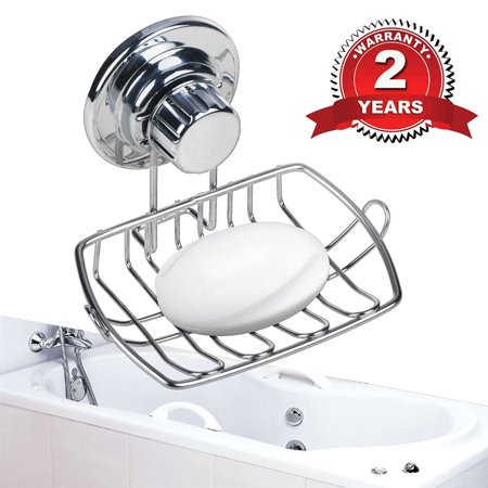 Soap DiSh Holder-Super Powerful Vacuum Suction Cup Shower Soap Dish - Strong Rustproof Stainless Steel Sponge Soap Holder for Bathroom & Kitchen Sink