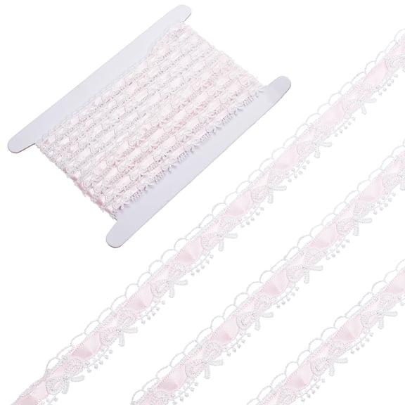 5 Yards 0.75 Inch Pink Lace Ribbon White Valentines Fabric Ribbons Roll Romantic Bows Scalloped Ruffle Polyester Trim DIY