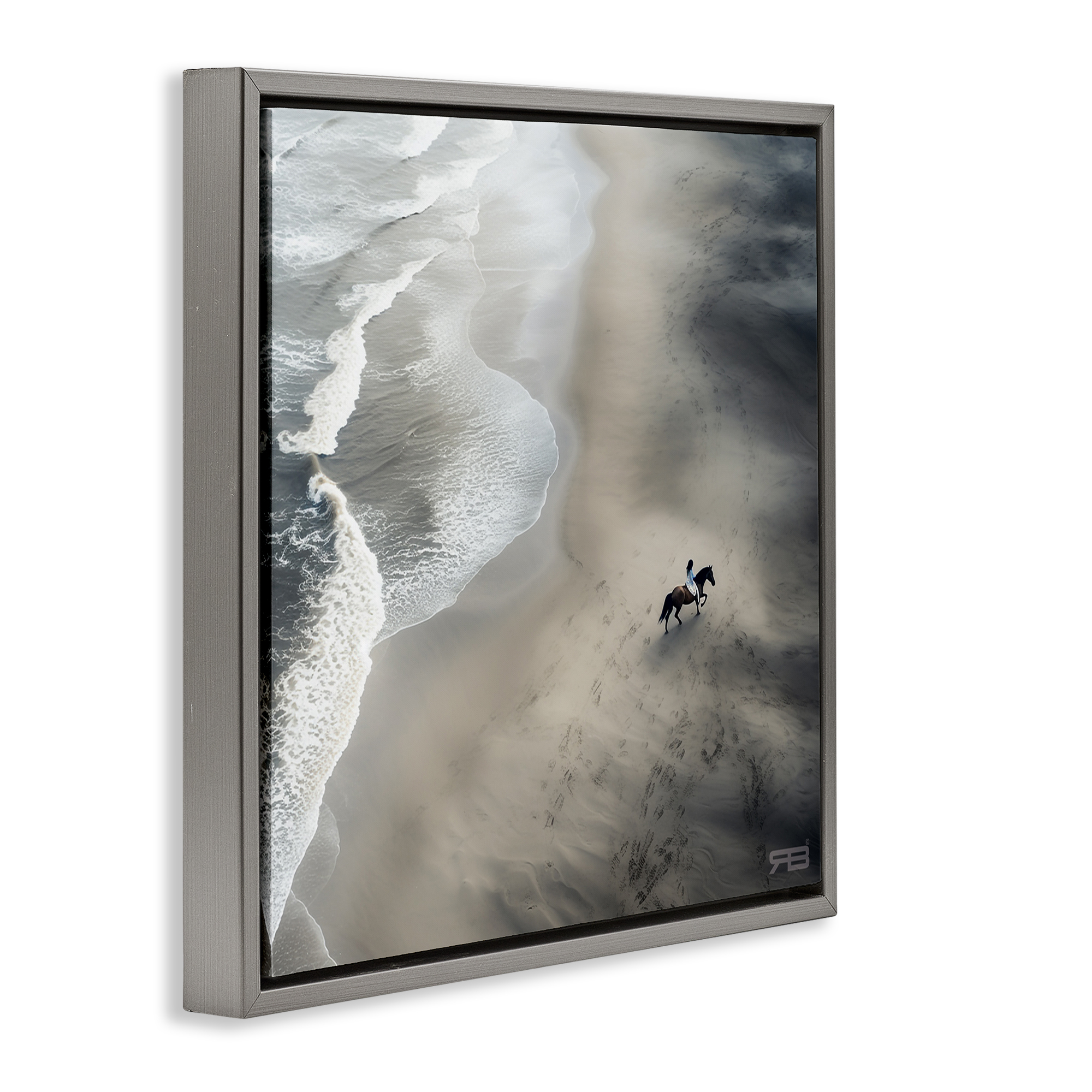 Stupell Industries Aerial Beach View Horse Nautical & Beach Painting Gray Floater Framed Canvas Art Print Wall Art, 25 x 25