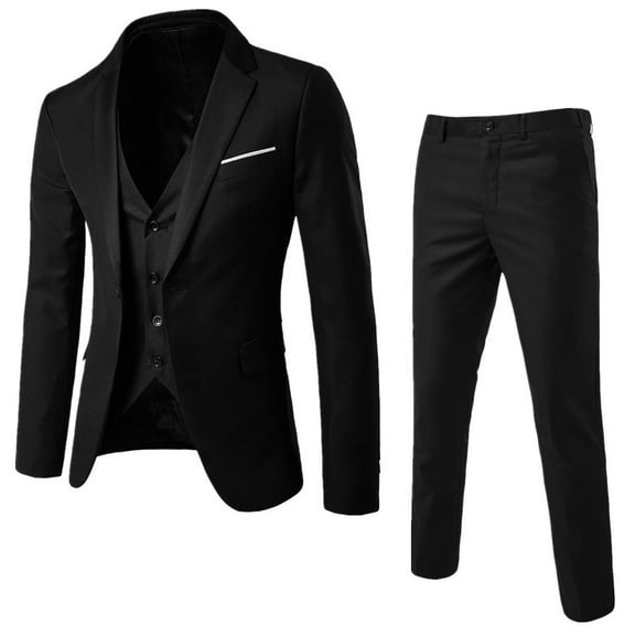 Asqwmvz Solid color casual business attire mens suit jacket Men’s Suit Slim 3 Piece Suit Business Wedding Party Jacket Vest & Pants Coat Black