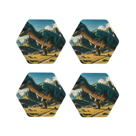 

Tideii Cute Green Dinosaur Blue Sky for Leather Coasters 4 Pieces Anti-fouling and Anti-scalding Decorative Coasters Suitable for Restaurants Kitchens Coffee Shops-Hexagon