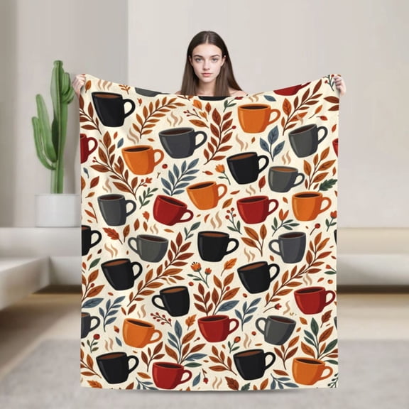 Coffee Blanket, Coffee Lovers Inspired Design, Soft Cozy Flannel Blanket, Warm Home Decor Throw for Sofa Couch Living Room 50x40