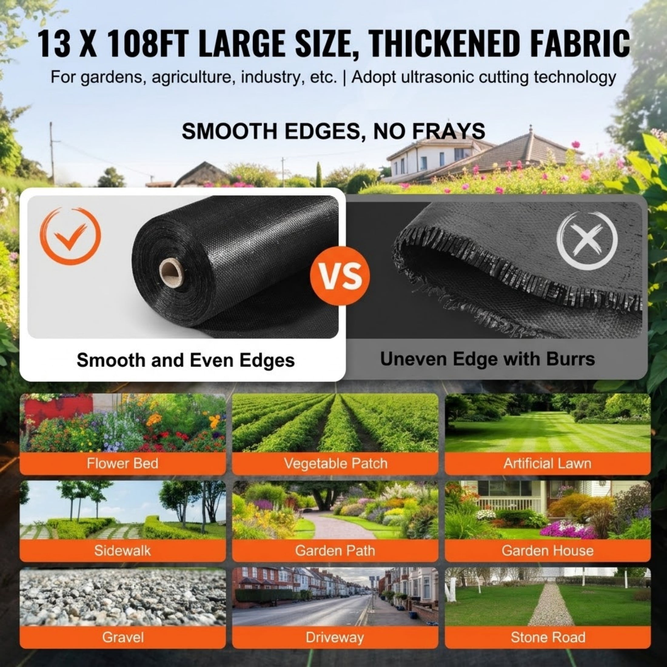 JUVOCT 13 x 108 Ft Weed Barrier Landscape Fabric, 5oz Heavy Duty Woven Geotextile Fabric for Driveway and Garden Ground Cover