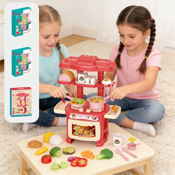 Tarmeek Kids Kitchen Playset Mini Girls Kitchen Pretend Play Cooking Set Cabinet Stove Toy for 3 4 5 6 7 Year Old Girls,Kitchen Accessories Toys Birthday Gifts for Kids Boys Girls