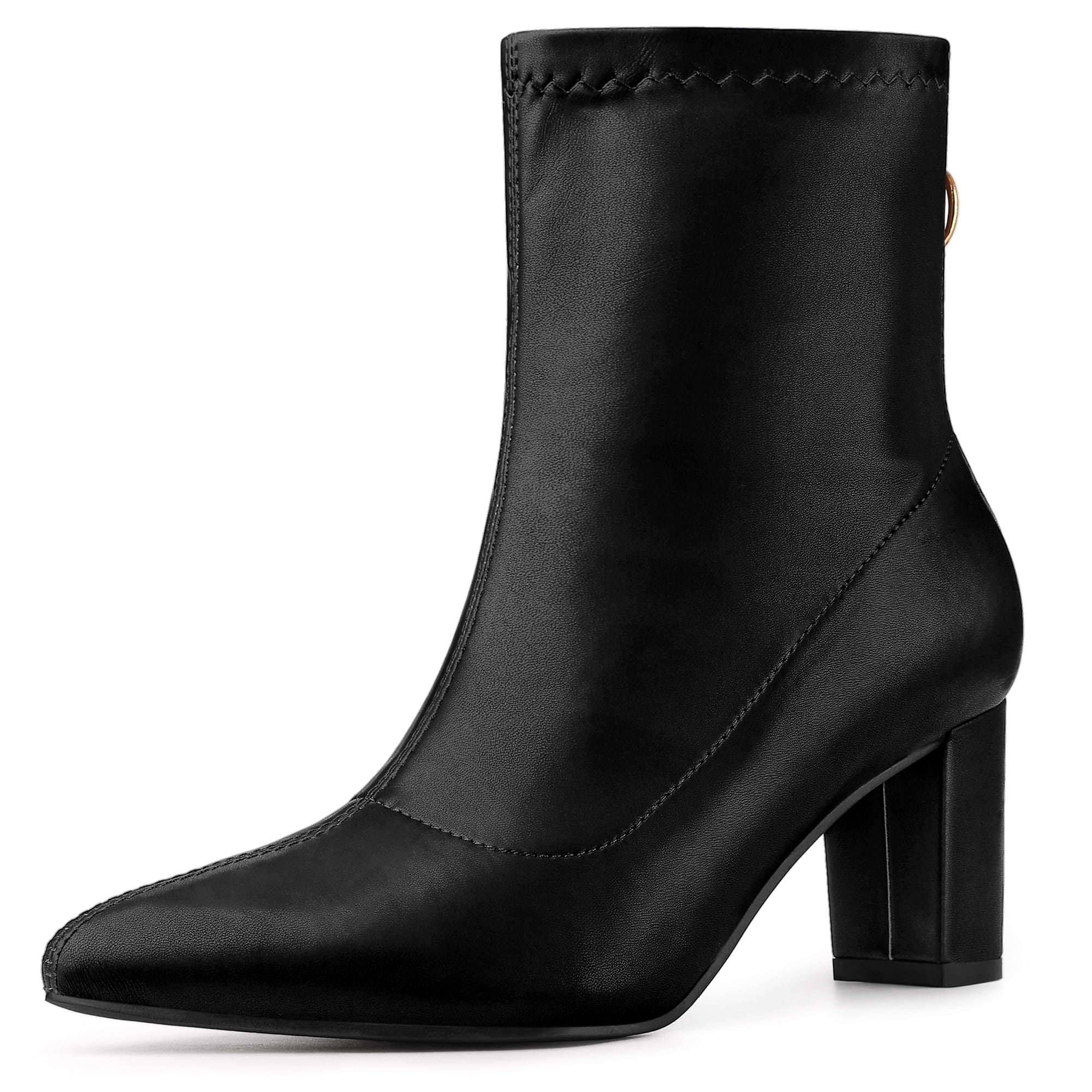 Black pointed toe block heel ankle boots outlet
