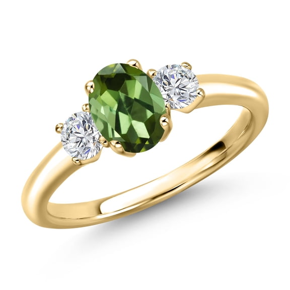 Gem Stone King 10K Yellow Gold Green Tourmaline and Lab Grown Diamond Engagement Ring for Women | 1.04 Cttw | Oval 7X5MM | Gemstone October Birthstone | Size 7
