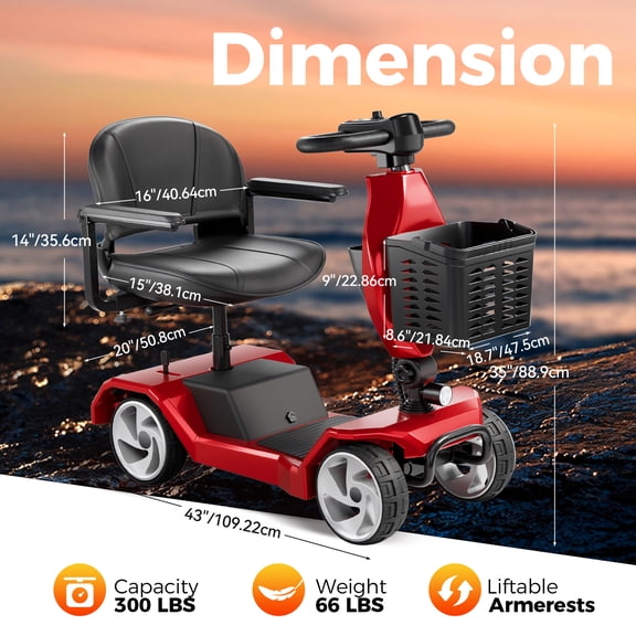 Edcsi Foldable Mobility Scooters for Seniors, 4 Wheel Lightweight Mobility Scooters for Adults, Powered Electric Wheelchair, Mobility Scooter with Seat, Folding Travel Motorized Scooter