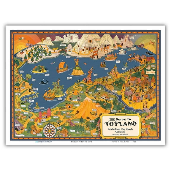 The Guide to Toyland - Children's Fairy Tales - Vintage Pictorial Map c.1940 - Master Art Print (Unframed) 9in x 12in