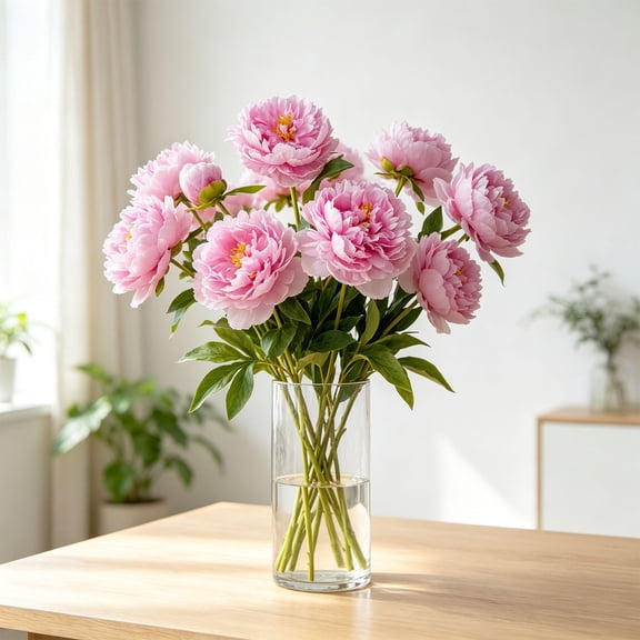 Yhmxh Artificial Peony Flower Stems, 29.52in Long Stems Real Touch Silk Peonies, Realistic Peony Branches Arrangement Peony Flower for Christmas Home Vase Party Wedding Bouquet Decor