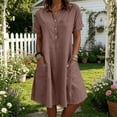 thumbnail image 2 of Womens Casual Button Down Dress, Loose Flowy Short Sleeve Tunic Dress, Elegant Work Office Vacation Dress with Pockets, S-2XL, 2 of 6