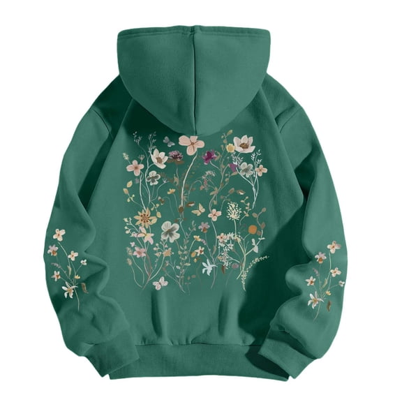 Womens Hoodies Y2k Long Sleeve Floral Print Hooded Sweatshirt Lightweight Fashion Casual Winter Warn Pullover Tops