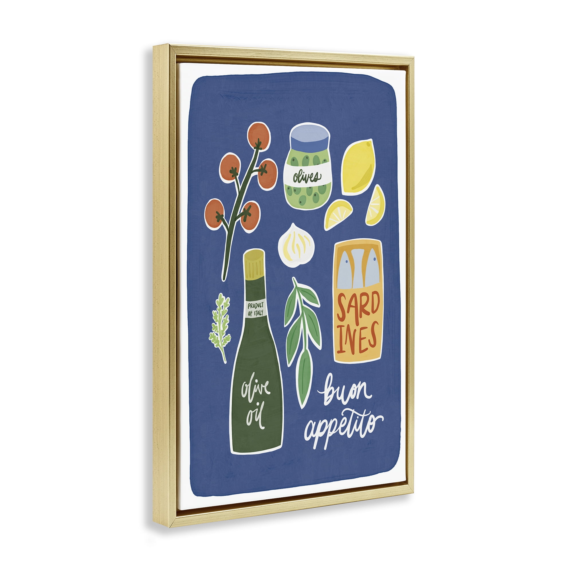 Stupell Industries Italian Kitchen Necessities Gold Framed Floater Canvas Wall Art, design by Amanda Houston