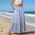 thumbnail image 5 of LWavelet Women Ditsy Floral Print Tiered Maxi Skirt Elastic Waist With Pockets Casual Spring Long Skirt Light Blue L, 5 of 6