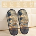 thumbnail image 2 of Bixox Men's Women's Vintage Nautical Lighthouse Patterned Plush House Slippers, Memory Foam Slippers, Indoor and Outdoor Warm Plush Bedroom Shoes, Soft Flat Sole, Comfortable and Non-slip, 2 of 5