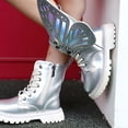 thumbnail image 4 of Girls Combat Boots Fashion Glitter Wing Decor Princess Dress Booties Lace up Zipper Lug Sole Winter Ankle Boots Silver 1.5 Big Kids, 4 of 8