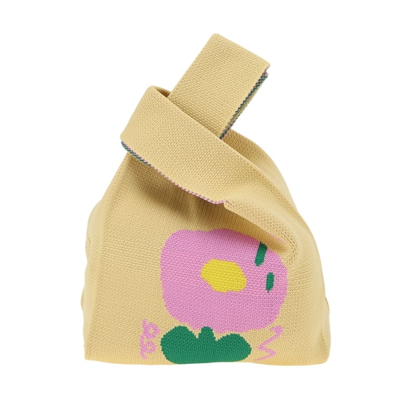 Unique Bargains 1 Pc Knitted Wrist Bag Cartoon Flower Gift Bag Yellow Pink Green